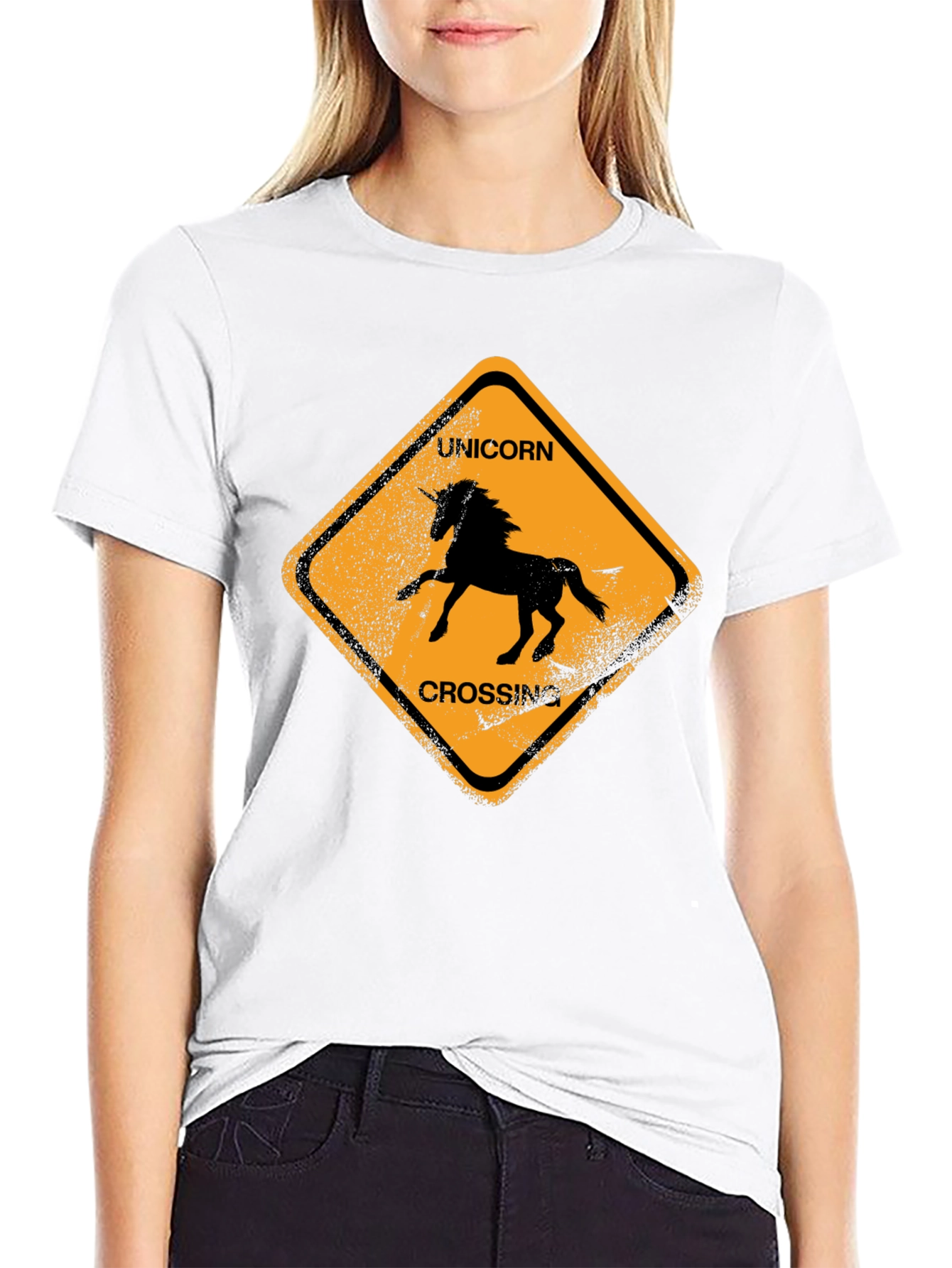 Unicorn Crossing Black Cotton T-Shirt