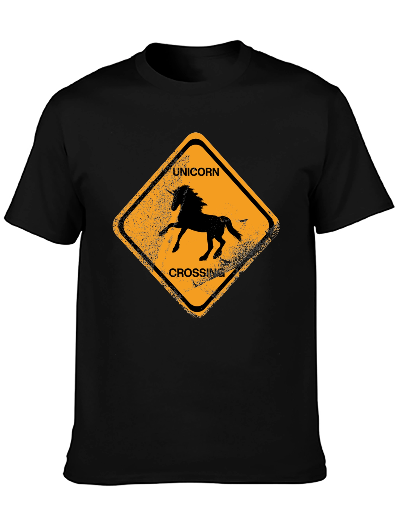 Unicorn Crossing Black Cotton T-Shirt