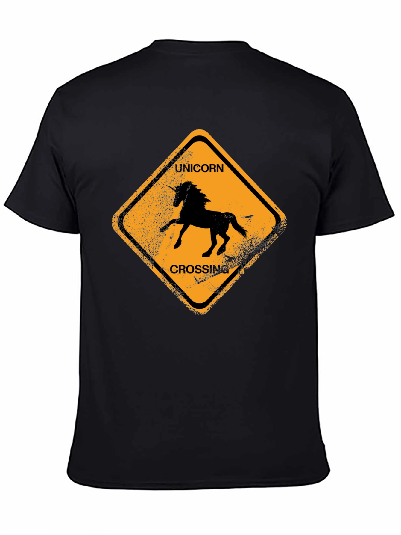 Unicorn Crossing Black Cotton T-Shirt