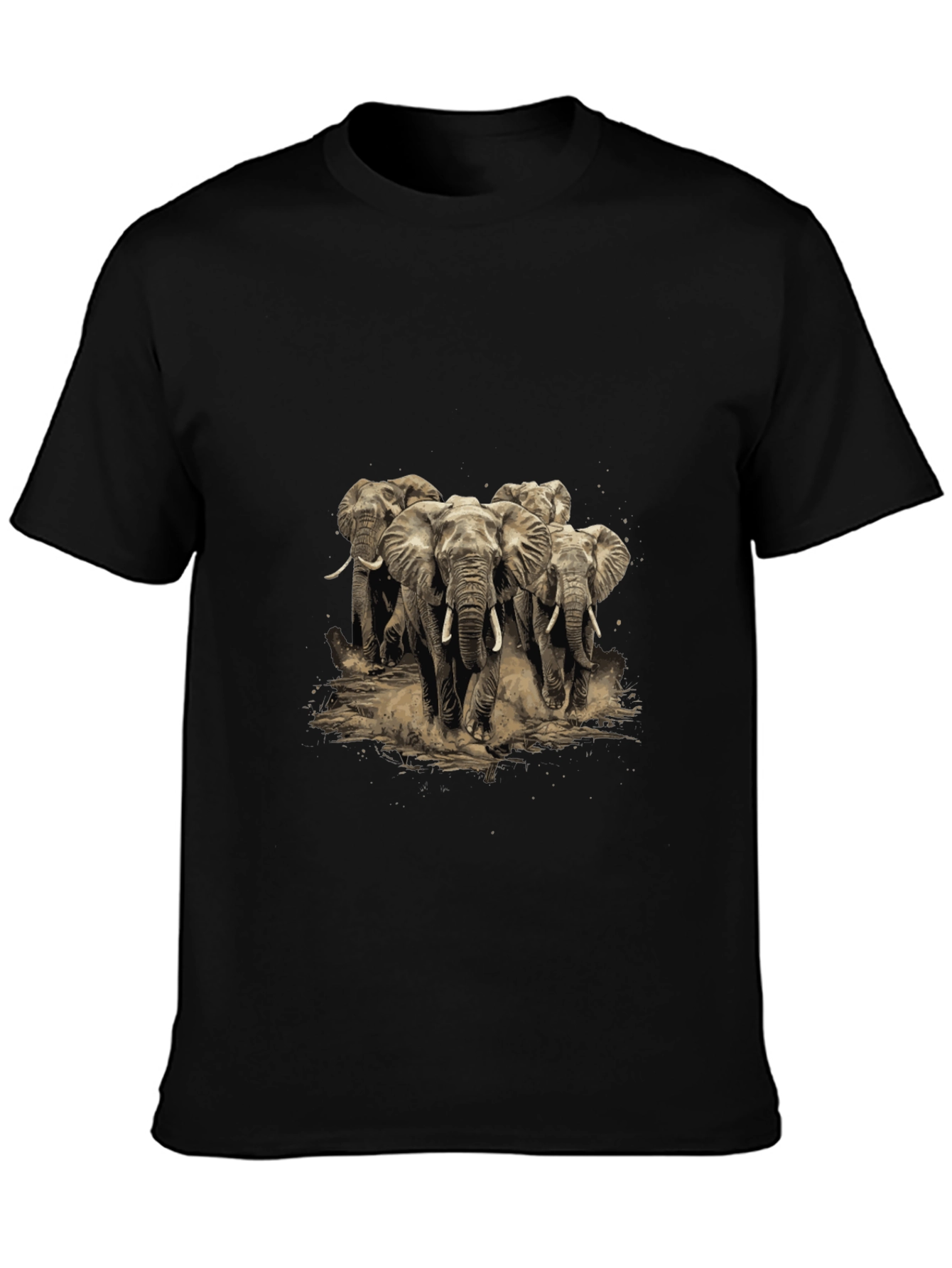 Elephant Herd Graphic Tee - Black Cotton T-Shirt