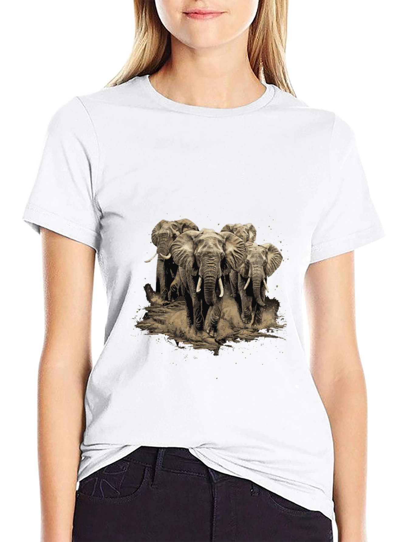 Elephant Herd Graphic Tee - Black Cotton T-Shirt