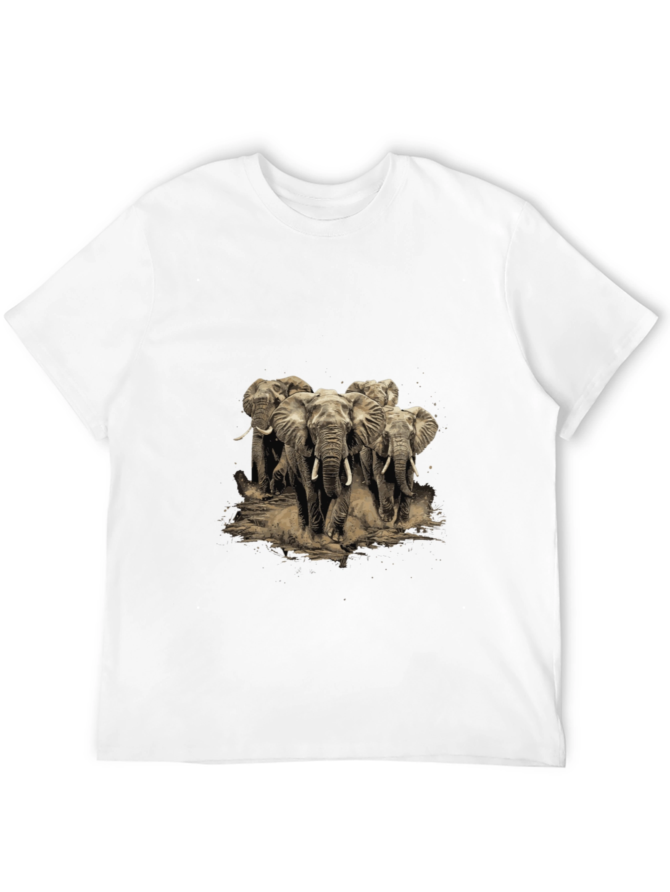 Elephant Herd Graphic Tee - Black Cotton T-Shirt