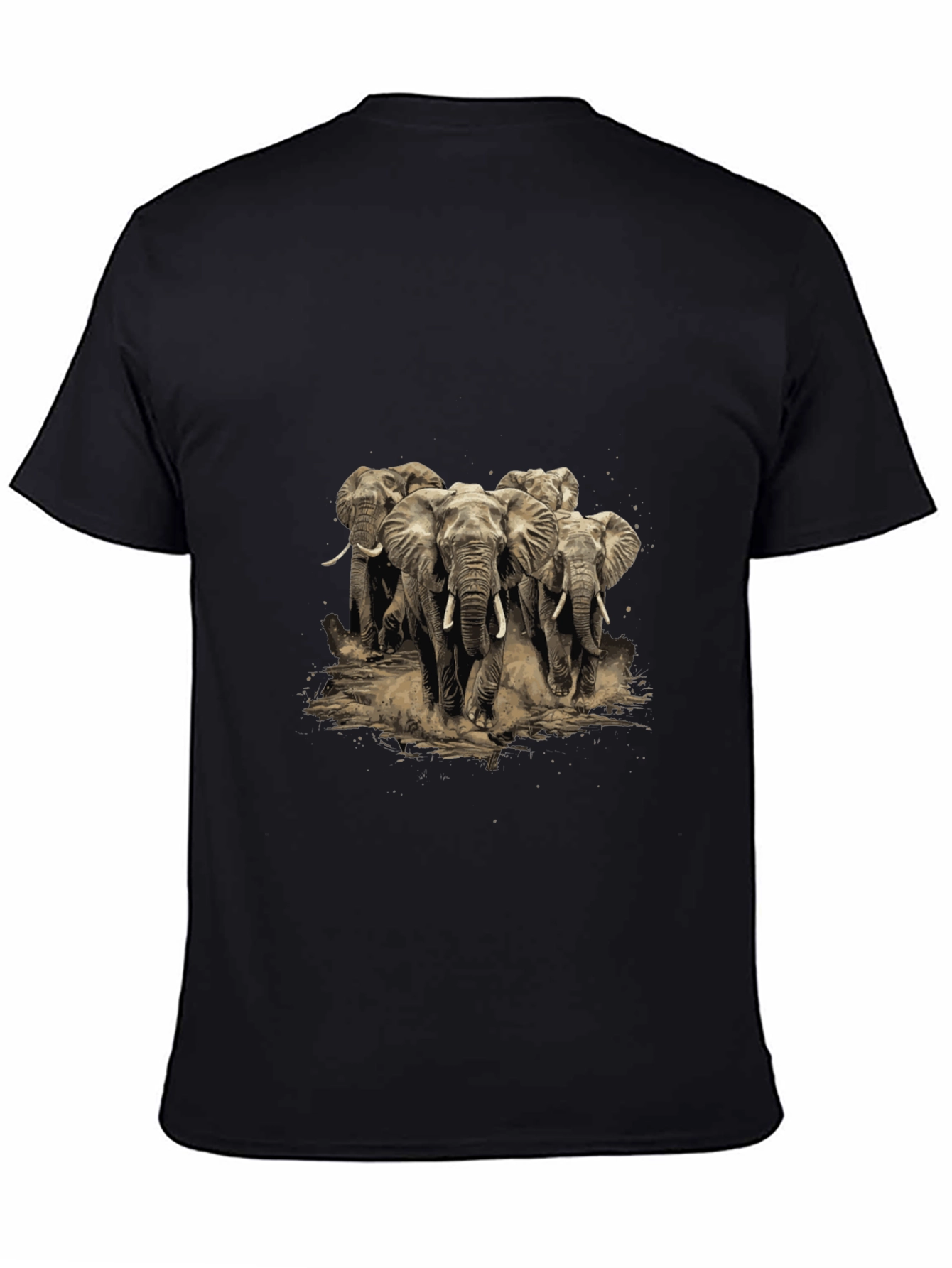 Elephant Herd Graphic Tee - Black Cotton T-Shirt