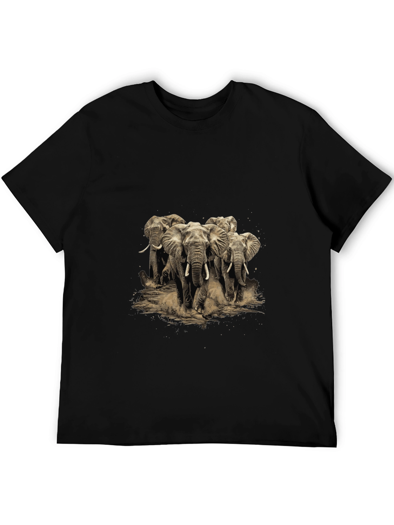 Elephant Herd Graphic Tee - Black Cotton T-Shirt
