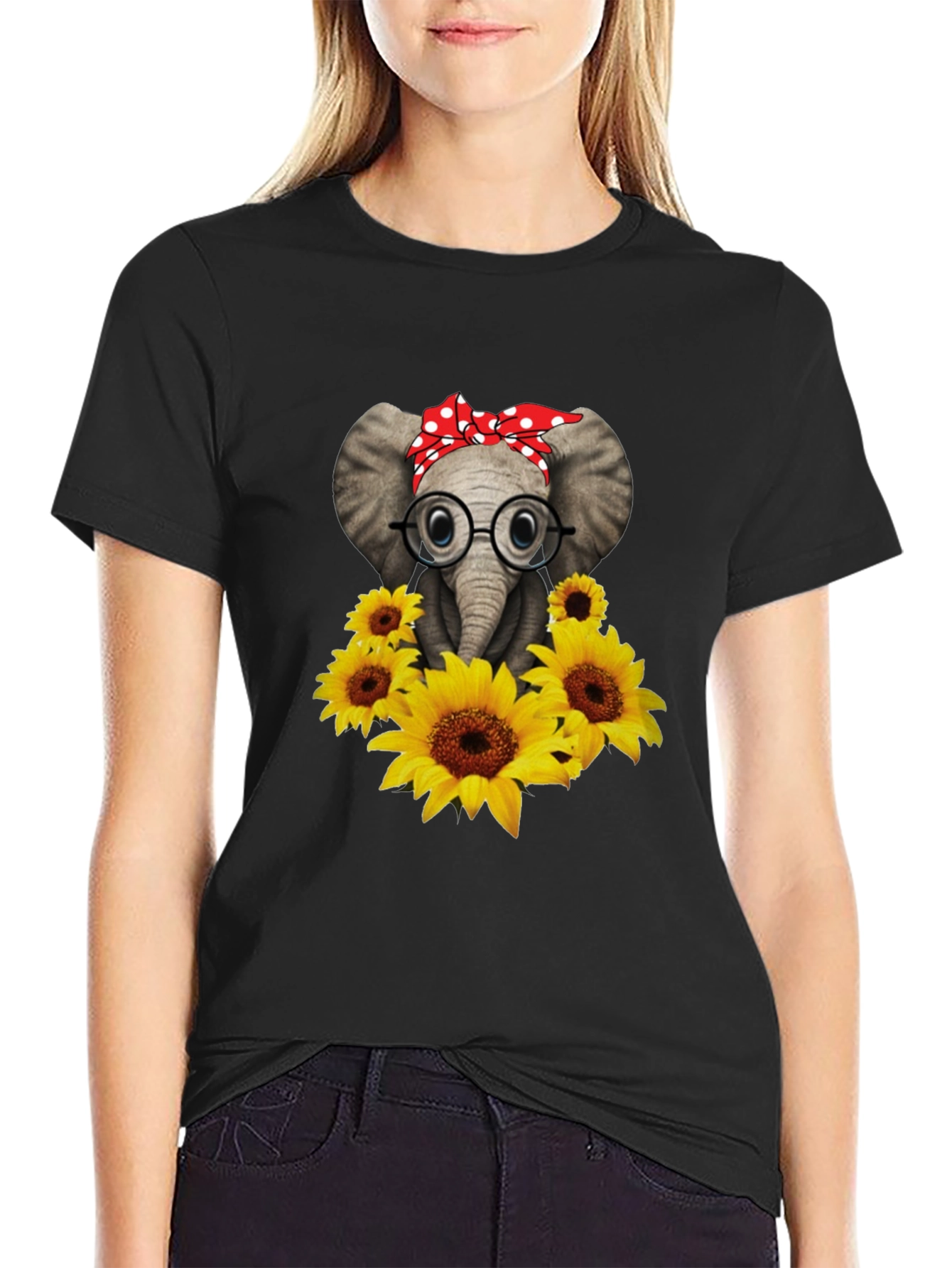 Elephant with Sunflowers Graphic Tee