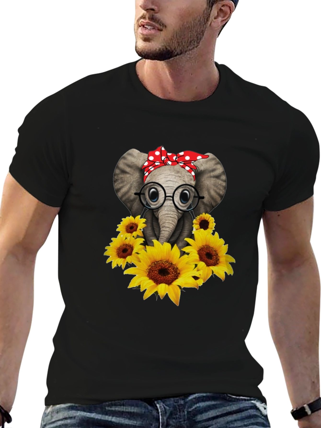 Elephant with Sunflowers Graphic Tee
