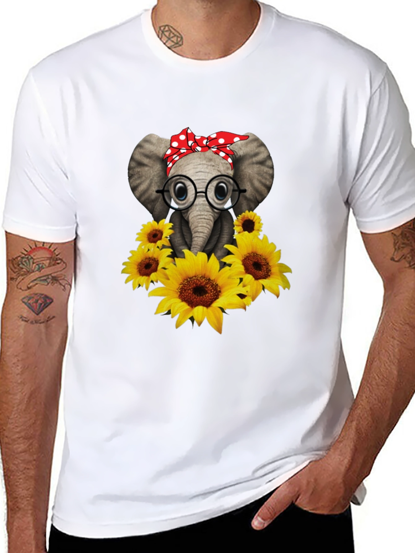Elephant with Sunflowers Graphic Tee