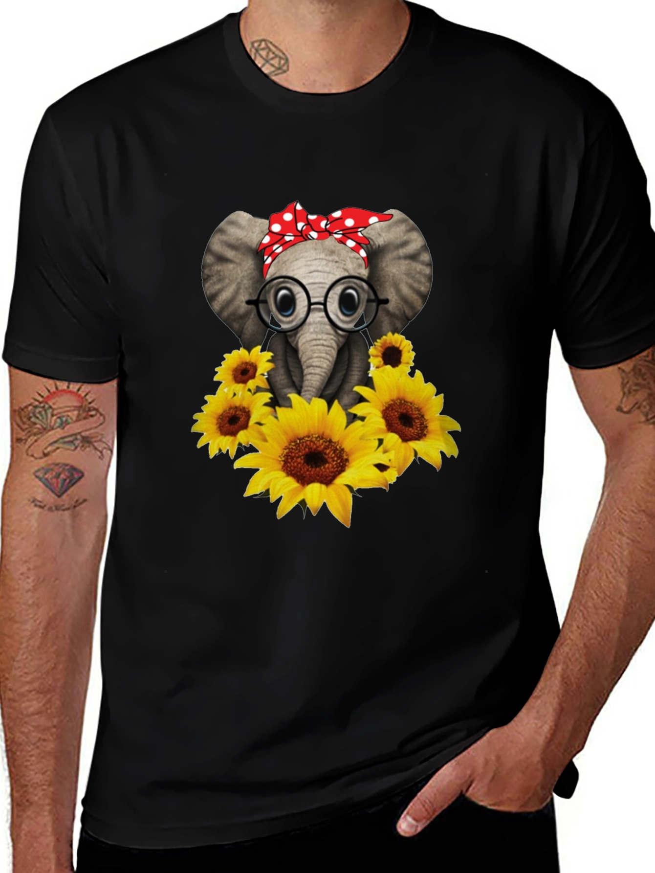Elephant with Sunflowers Graphic Tee