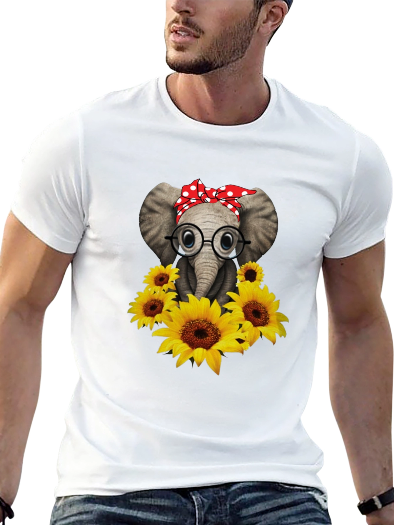 Elephant with Sunflowers Graphic Tee