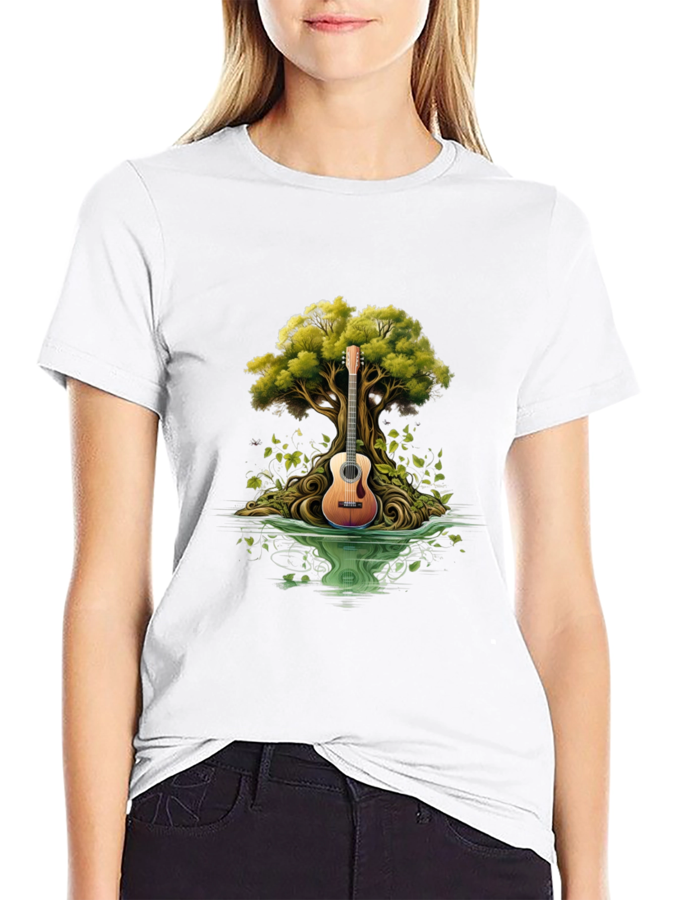 Guitar Tree Black T-Shirt - Music & Nature