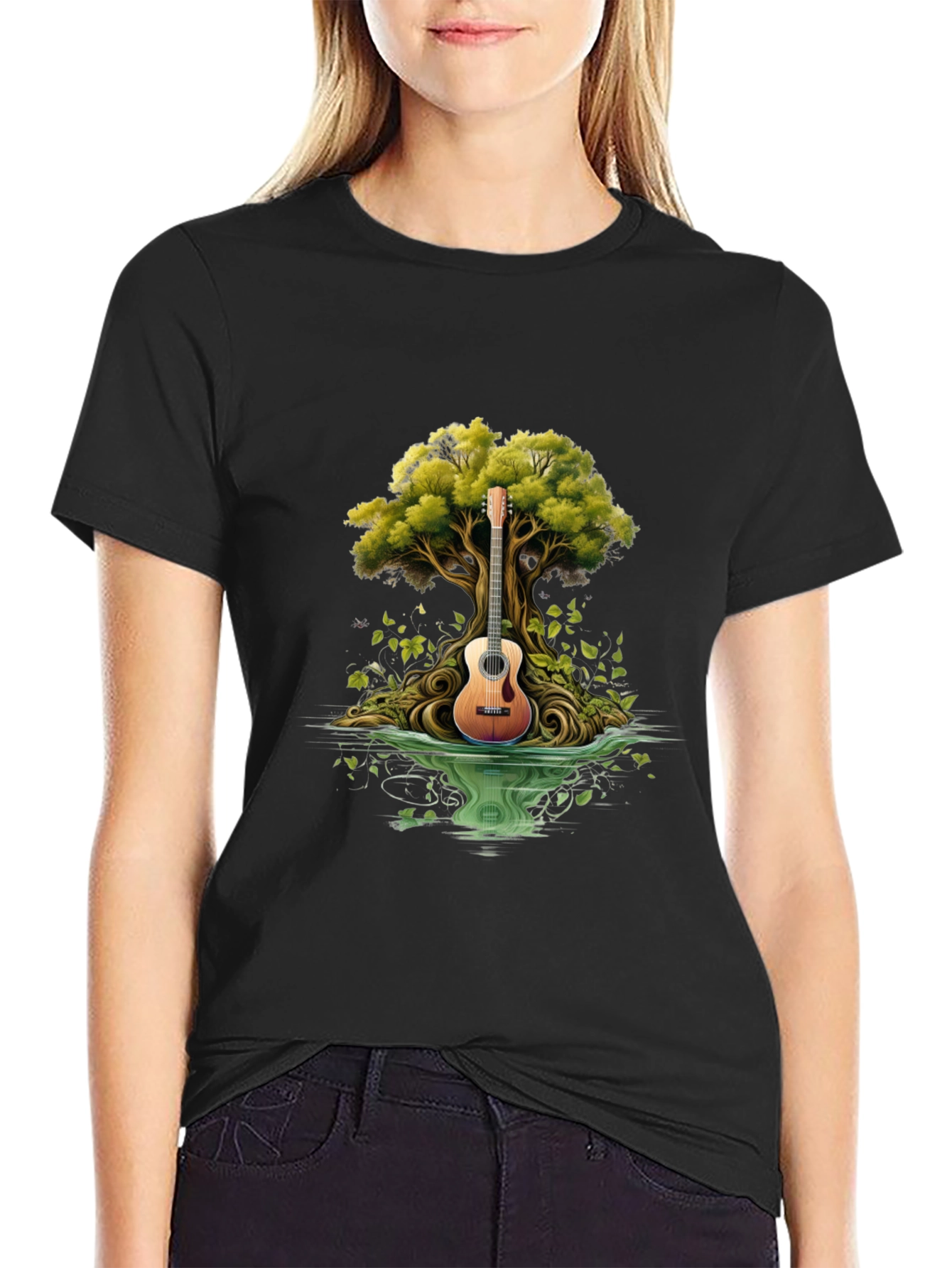 Guitar Tree Black T-Shirt - Music & Nature