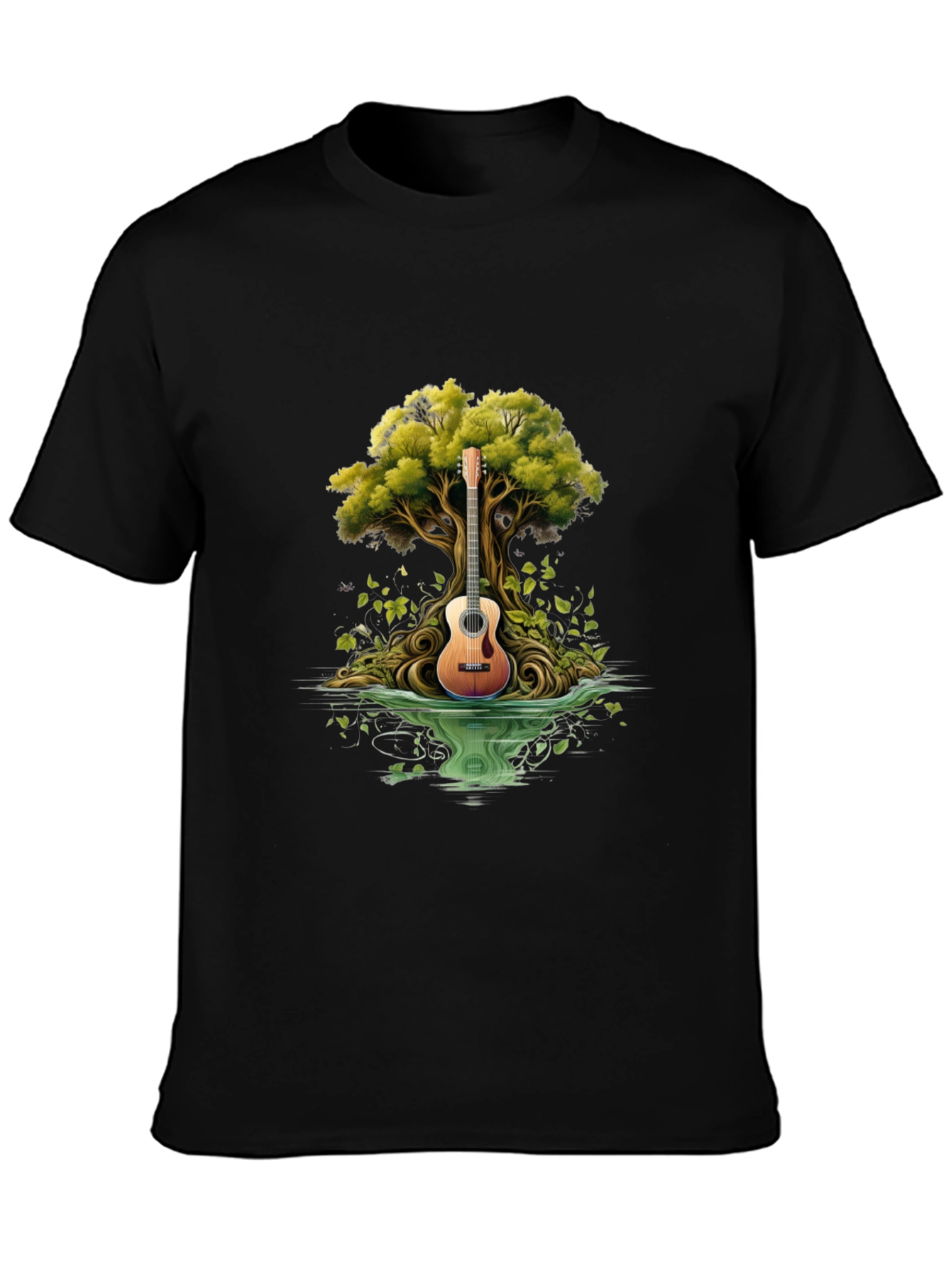 Guitar Tree Black T-Shirt - Music & Nature