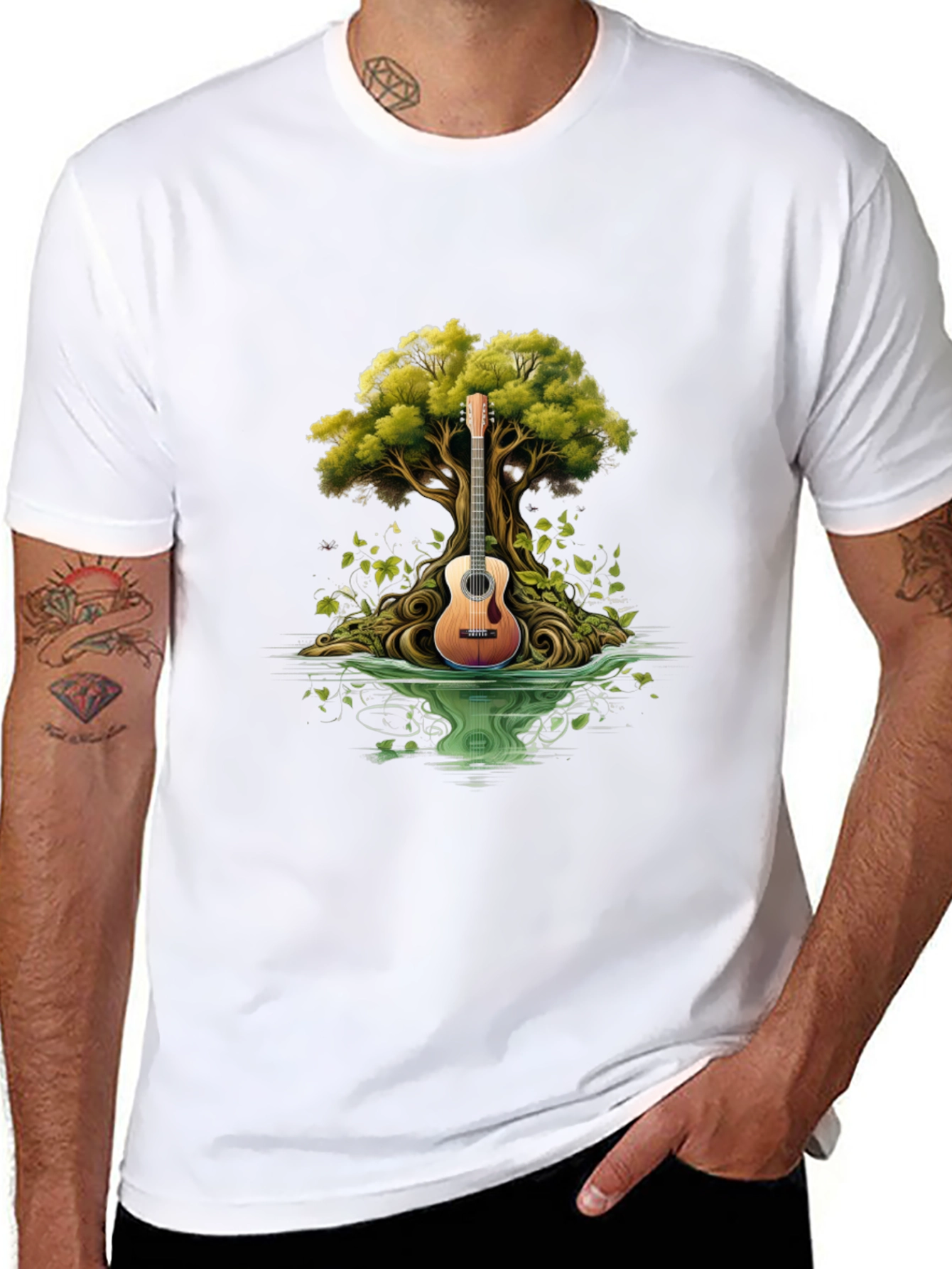 Guitar Tree Black T-Shirt - Music & Nature