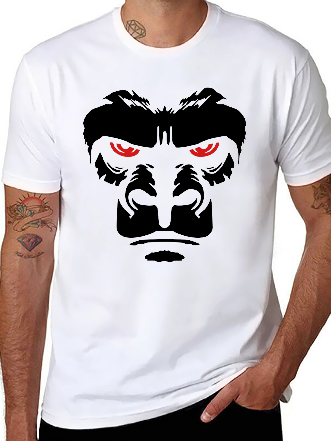 Mens Black Gorilla Face Graphic T-Shirt