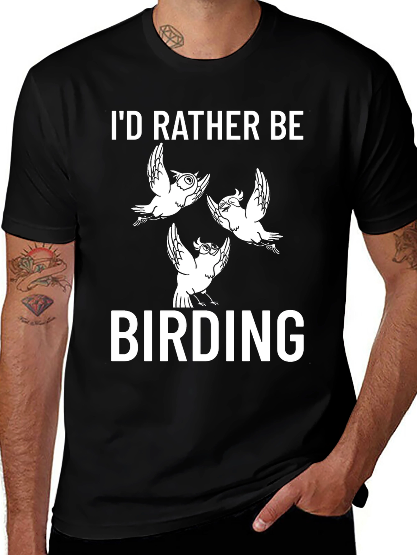 Id Rather Be Birding Black Graphic T-Shirt