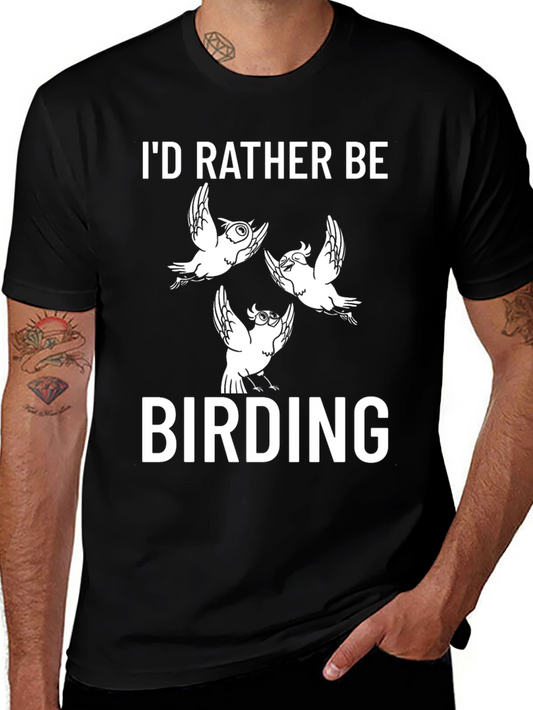 Id Rather Be Birding Black Graphic T-Shirt