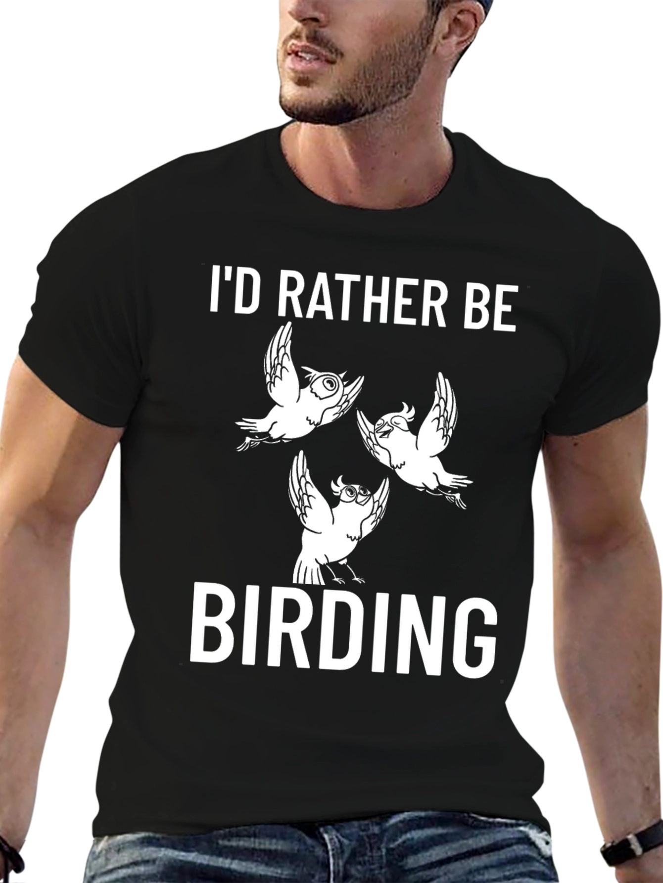 Id Rather Be Birding Black Graphic T-Shirt
