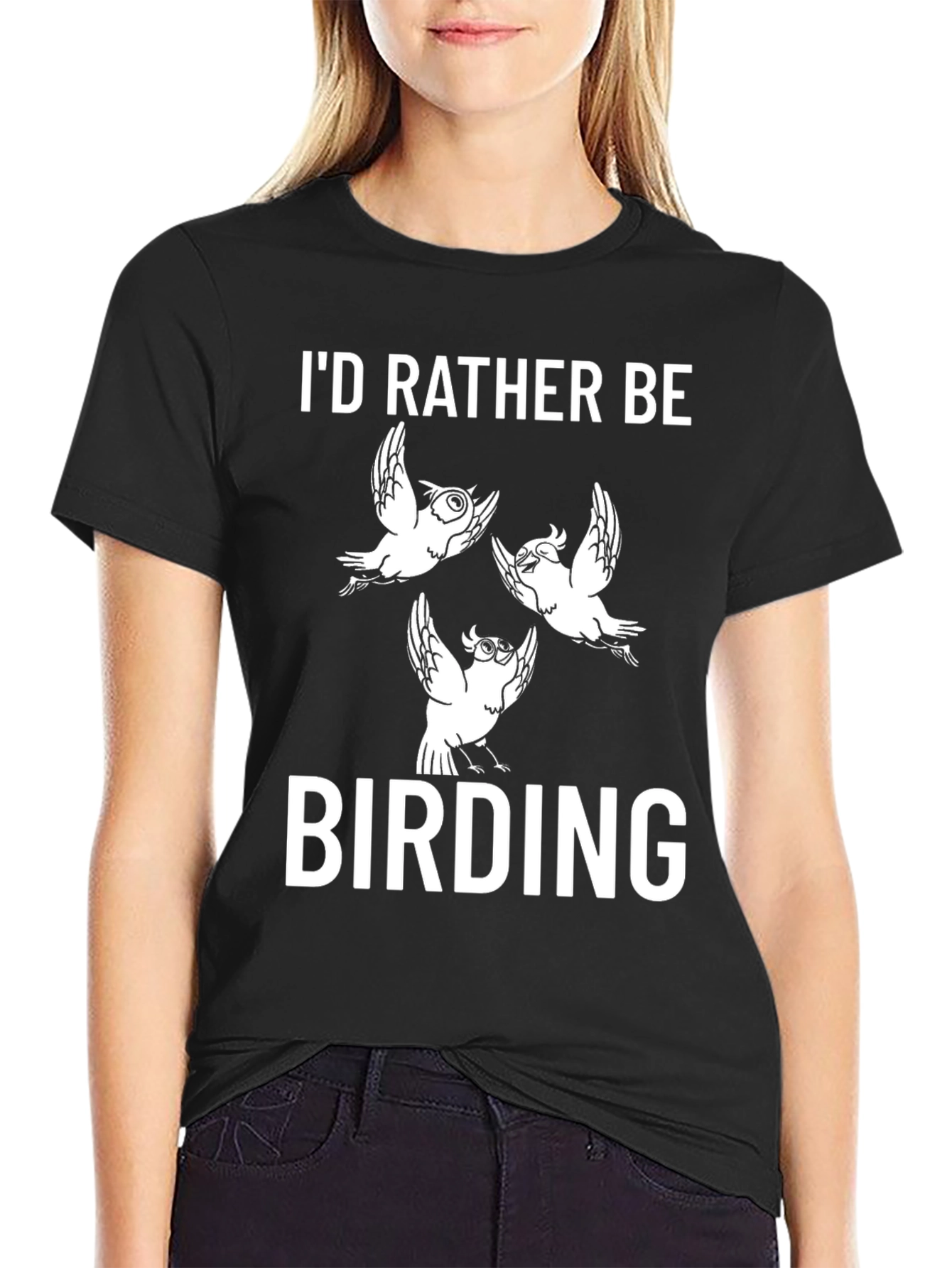 Id Rather Be Birding Black Graphic T-Shirt