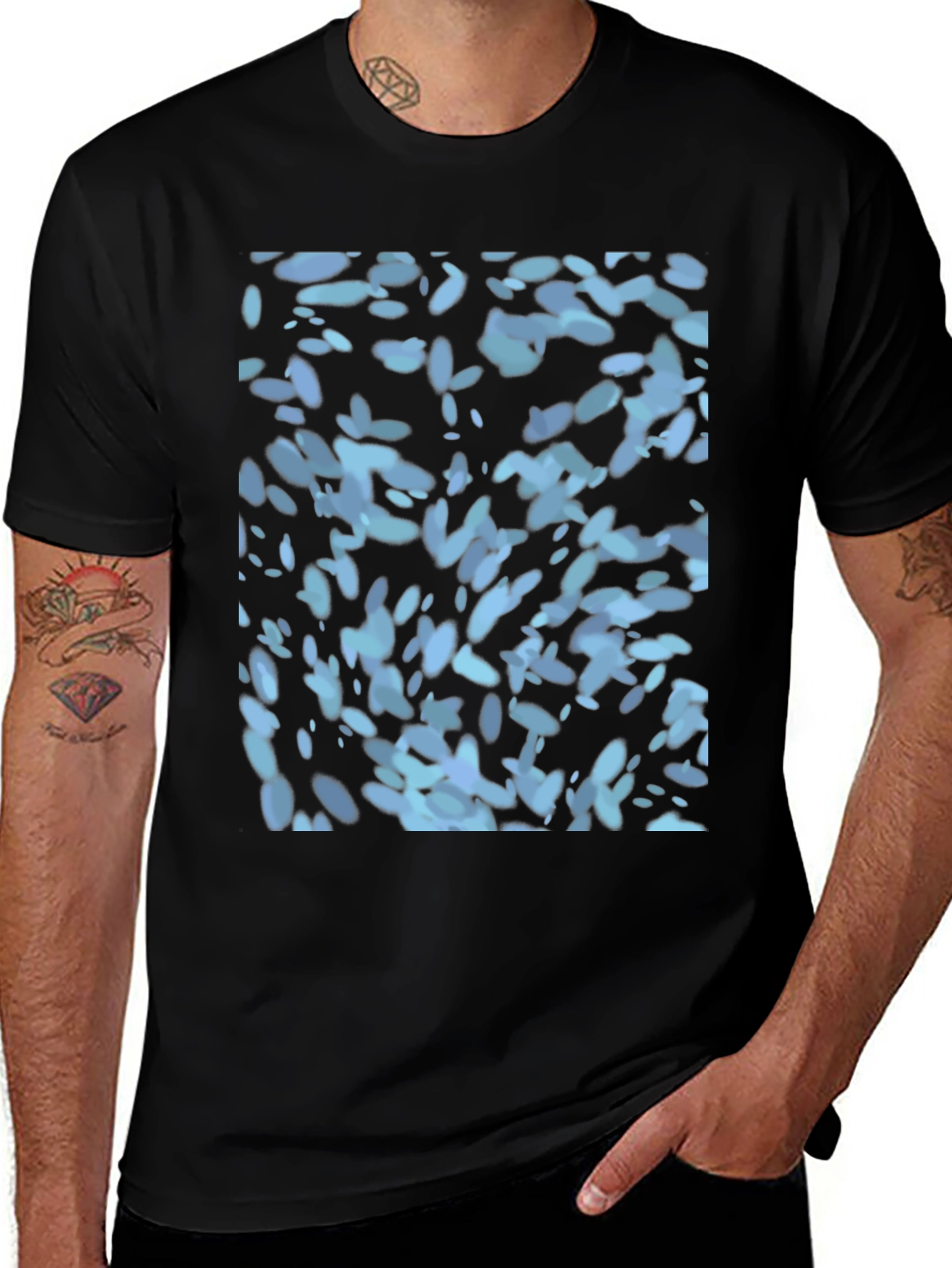 Abstract Blue Pattern Black T-Shirt