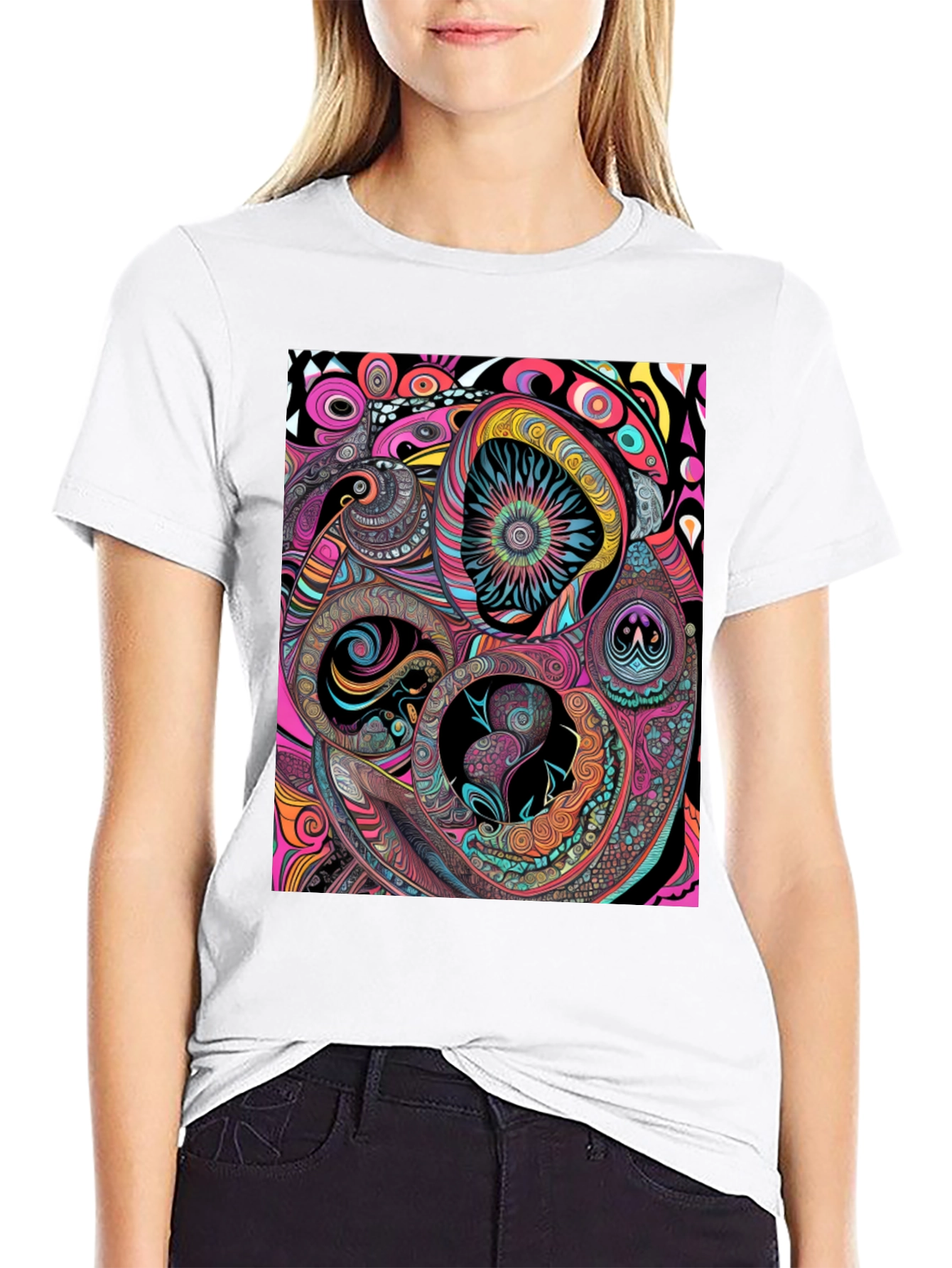 Abstract Psychedelic Graphic Print Black Tee