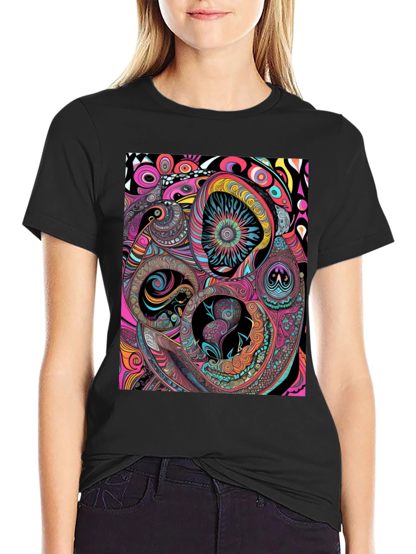 Abstract Psychedelic Graphic Print Black Tee