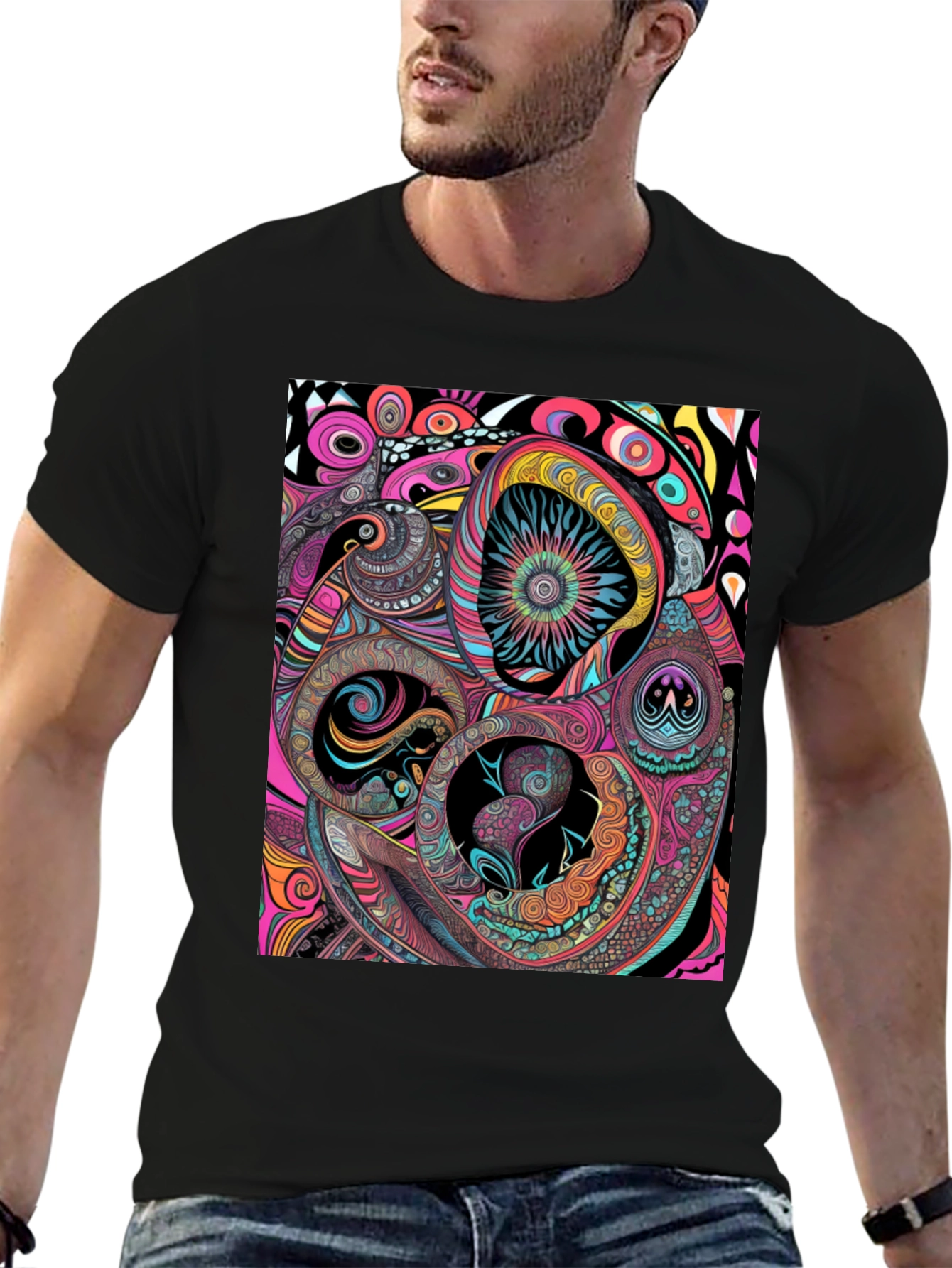 Abstract Psychedelic Graphic Print Black Tee