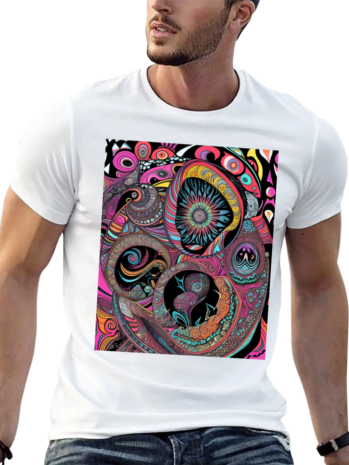 Abstract Psychedelic Graphic Print Black Tee