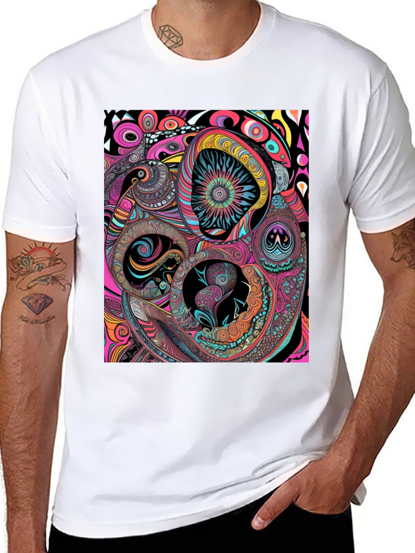 Abstract Psychedelic Graphic Print Black Tee