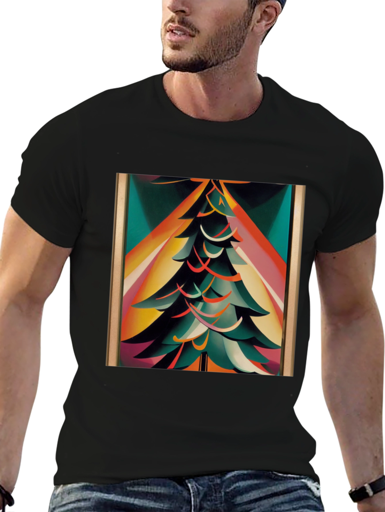 Abstract Christmas Tree Graphic Tee - Modern Holiday Style