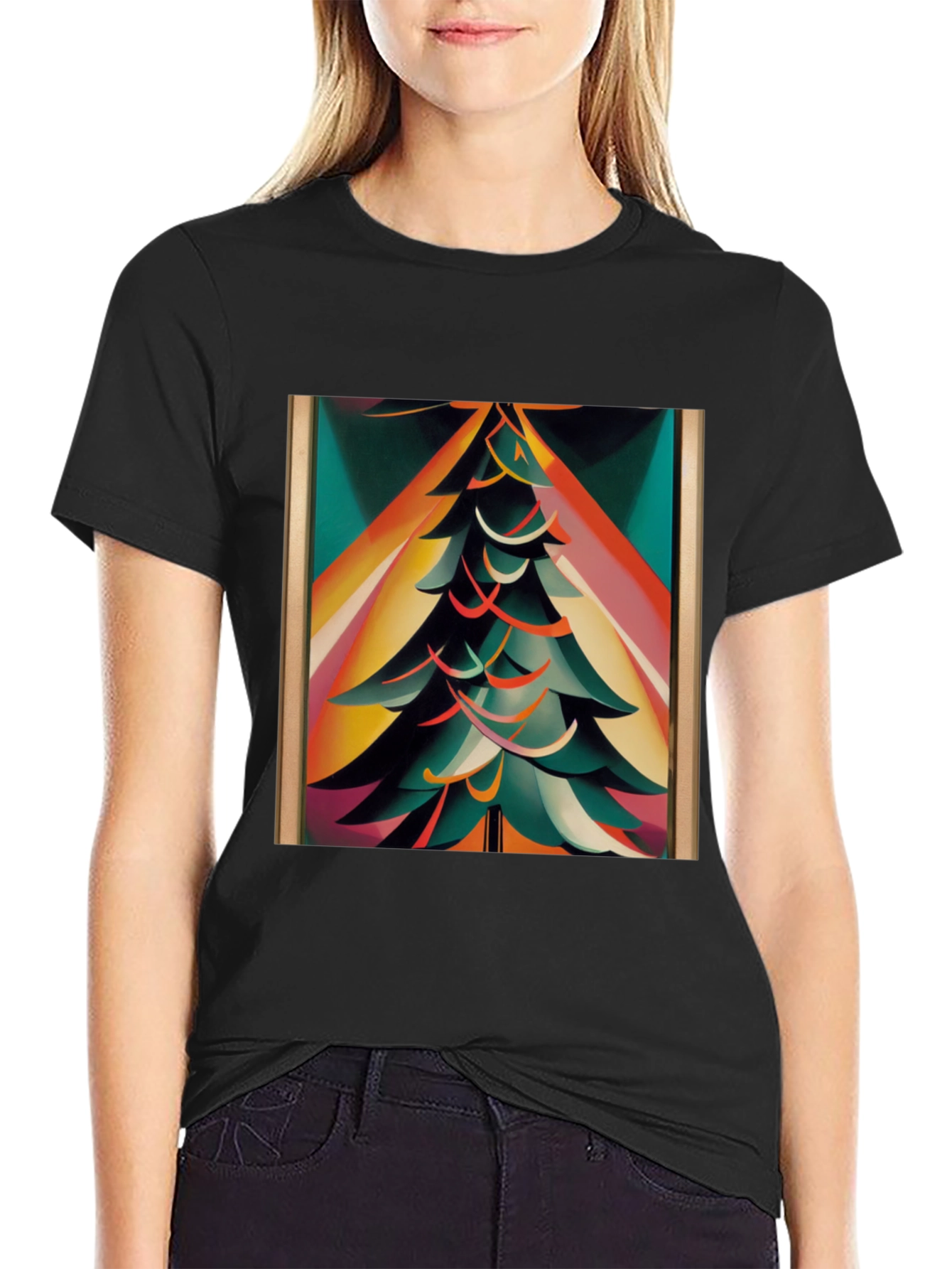 Abstract Christmas Tree Graphic Tee - Modern Holiday Style