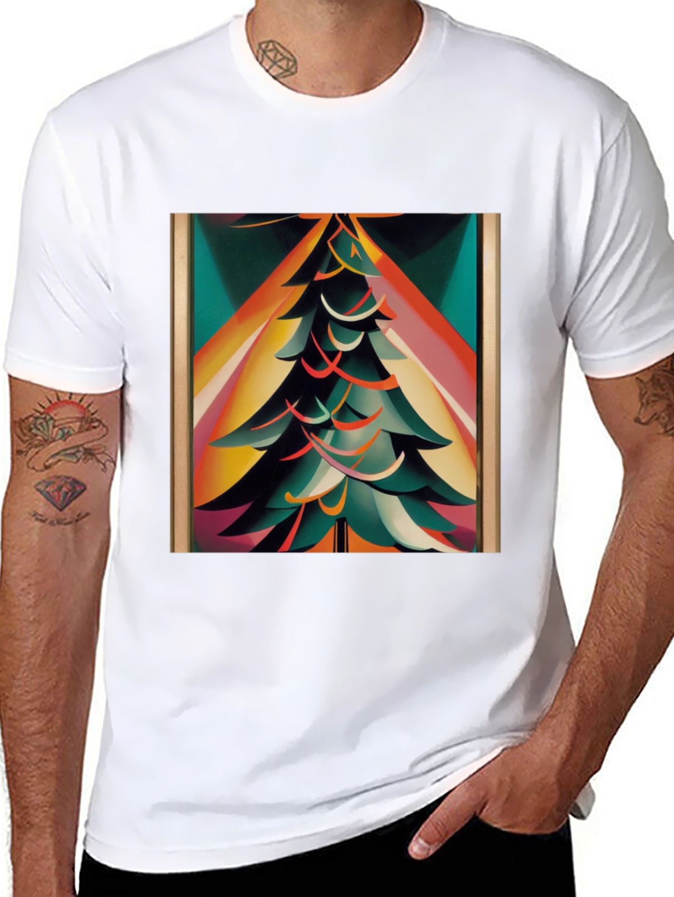 Abstract Christmas Tree Graphic Tee - Modern Holiday Style
