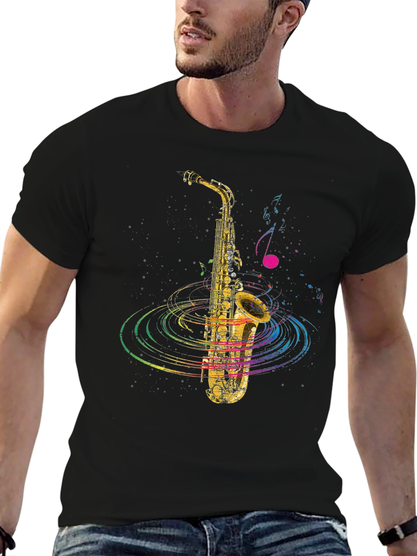 Saxophone Music Graphic Black T-Shirt