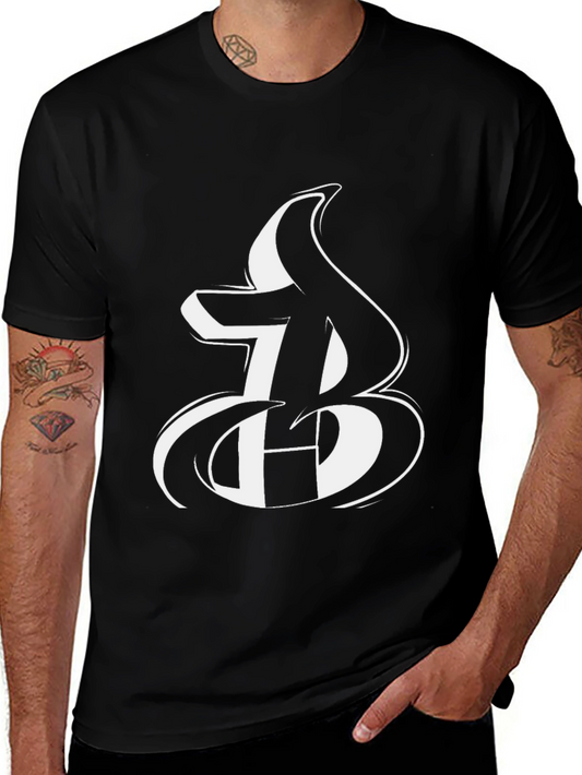 Bold Initial Graphic Tee - Black Cotton Blend T-Shirt