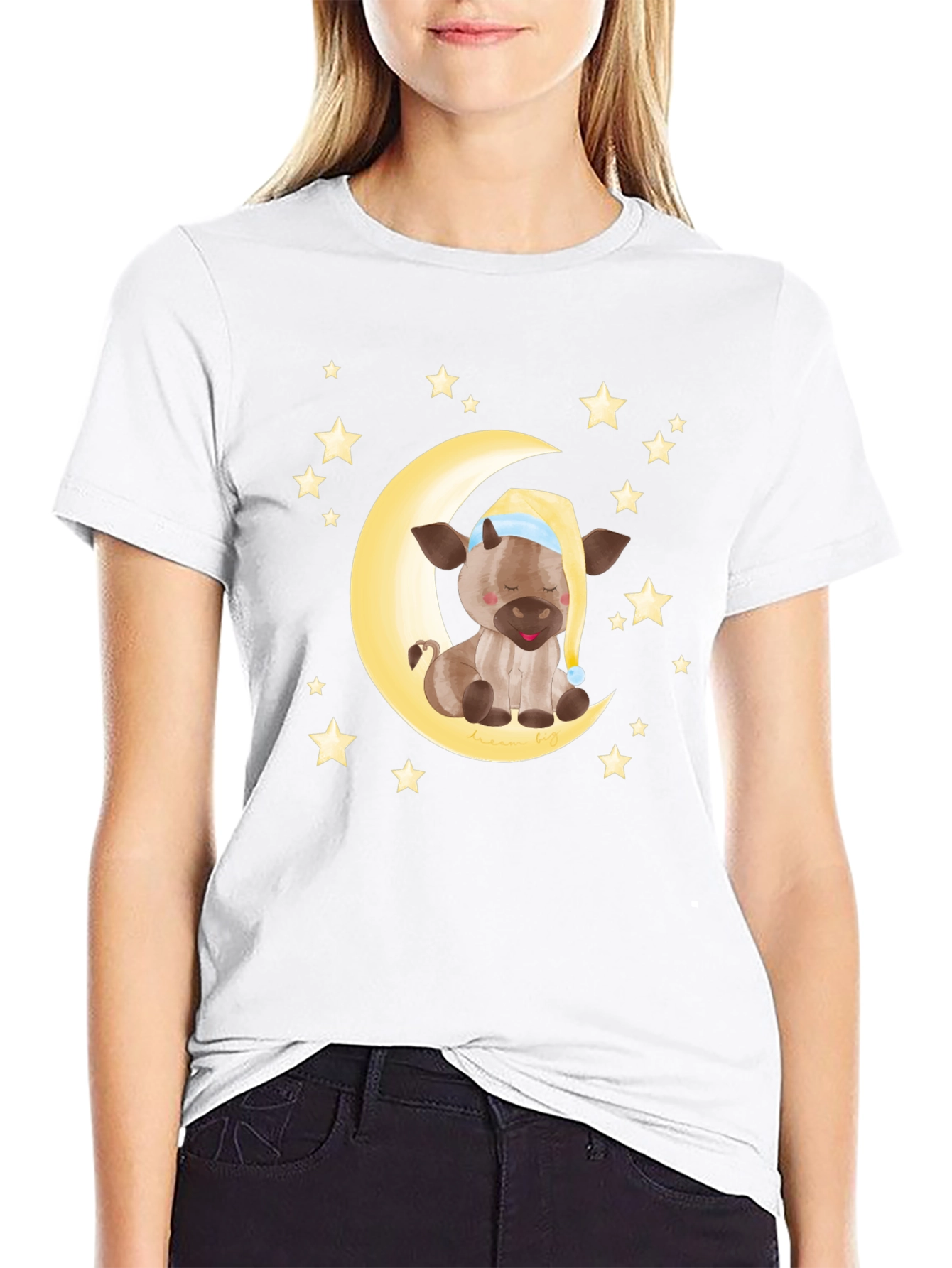 Dreamy Cow on Moon Graphic Tee