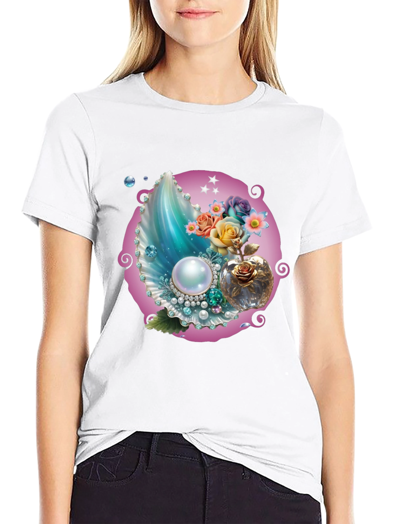 Fantasy Pearl Shell Graphic Tee - Black