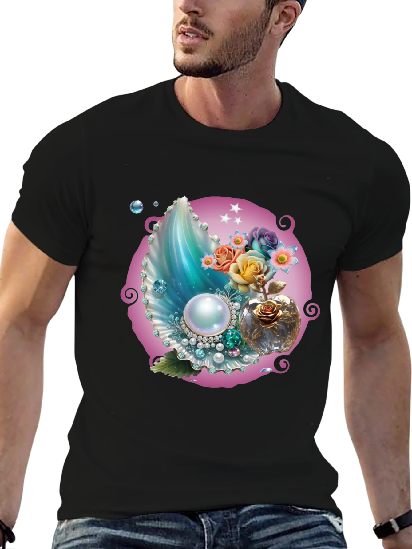 Fantasy Pearl Shell Graphic Tee - Black