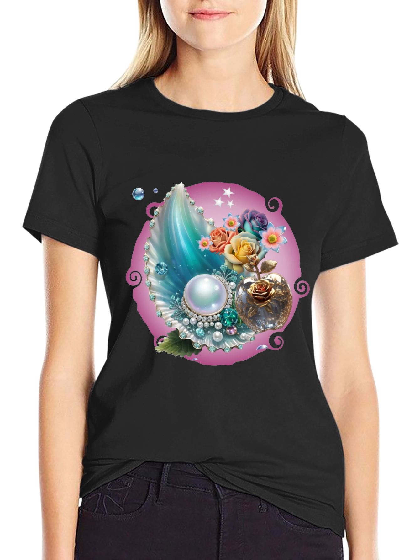 Fantasy Pearl Shell Graphic Tee - Black