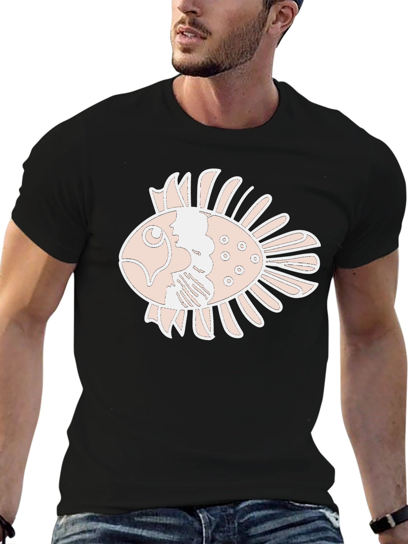 Graphic Tee: Artistic Fish Print - Comfortable Fit