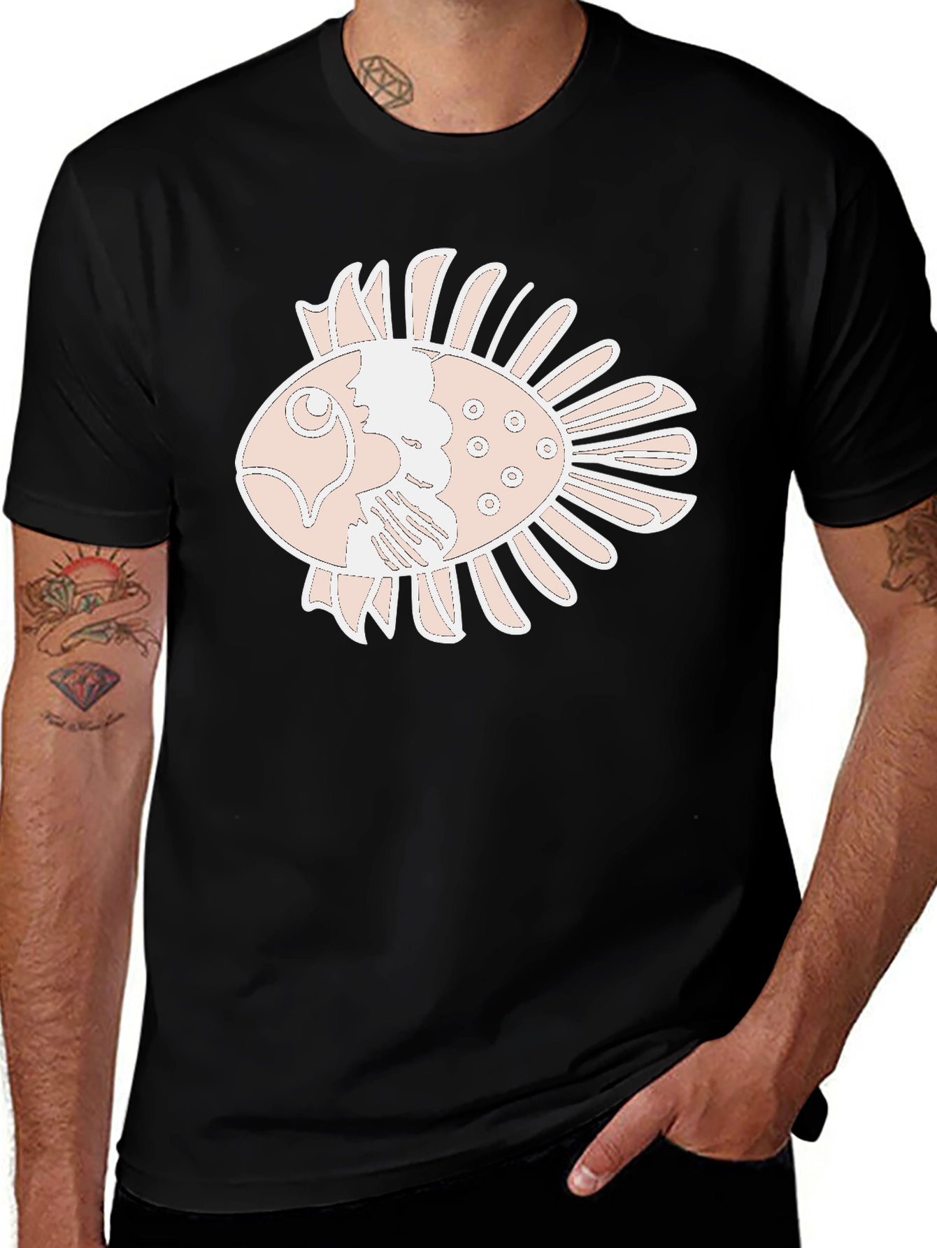 Graphic Tee: Artistic Fish Print - Comfortable Fit