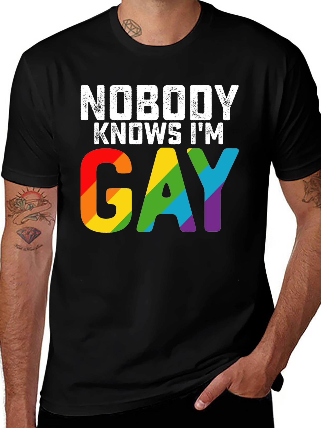 Nobody Knows Im Gay Rainbow T-Shirt