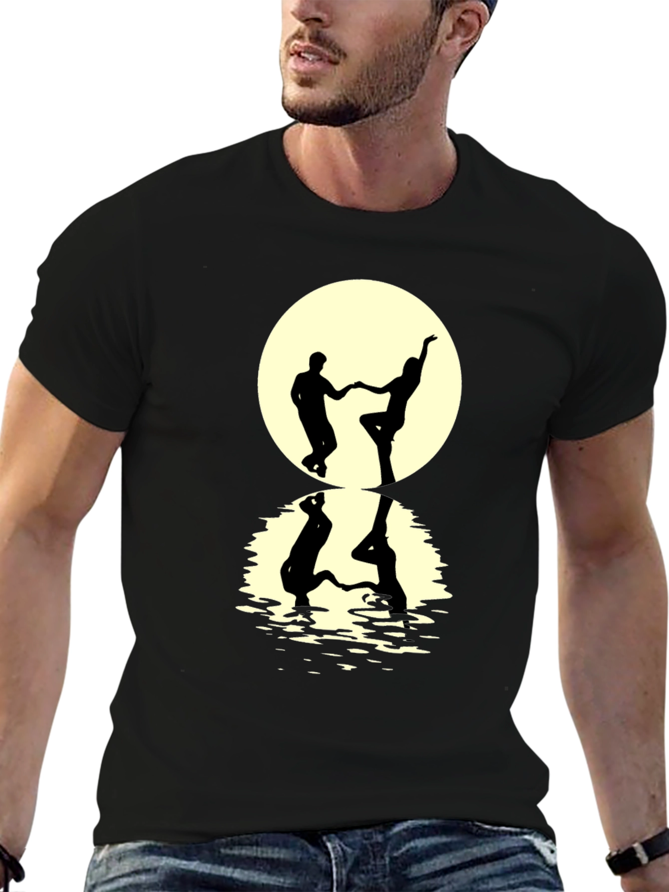 Dancing Couple Silhouette Tee - Moonlit Reflection