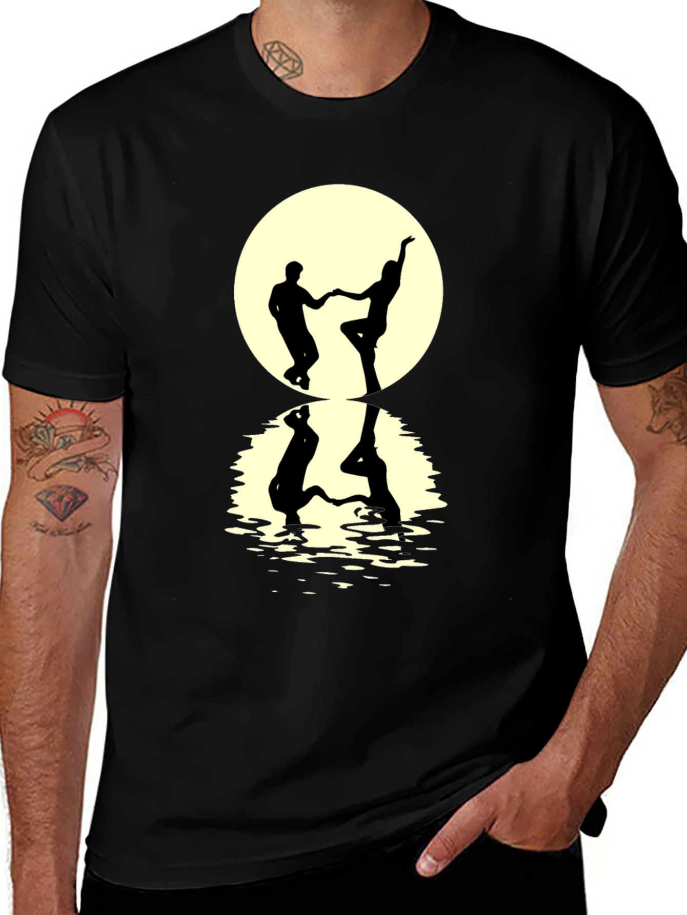 Dancing Couple Silhouette Tee - Moonlit Reflection