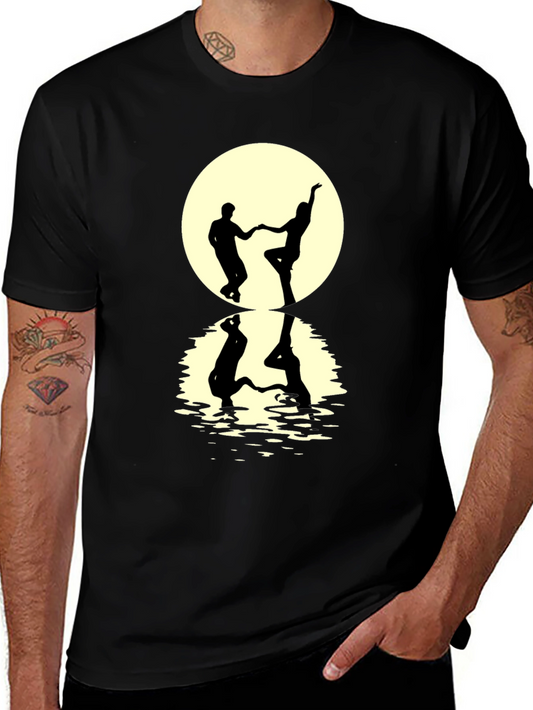 Dancing Couple Silhouette Tee - Moonlit Reflection