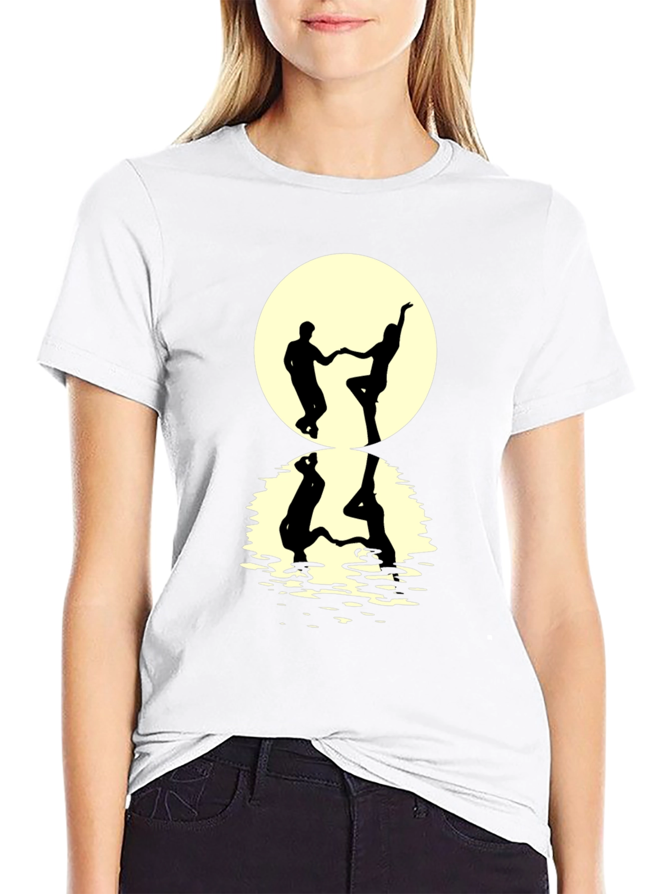 Dancing Couple Silhouette Tee - Moonlit Reflection