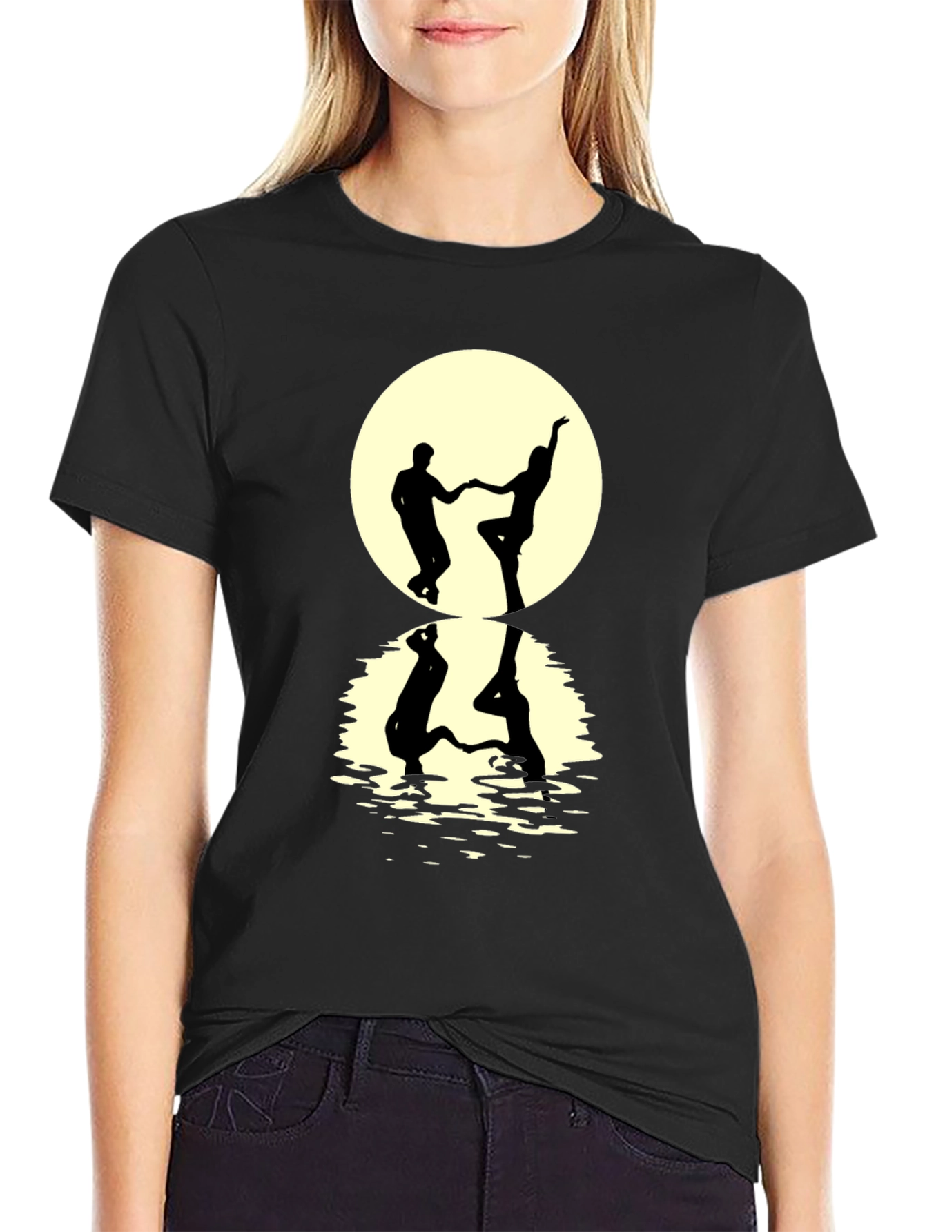 Dancing Couple Silhouette Tee - Moonlit Reflection