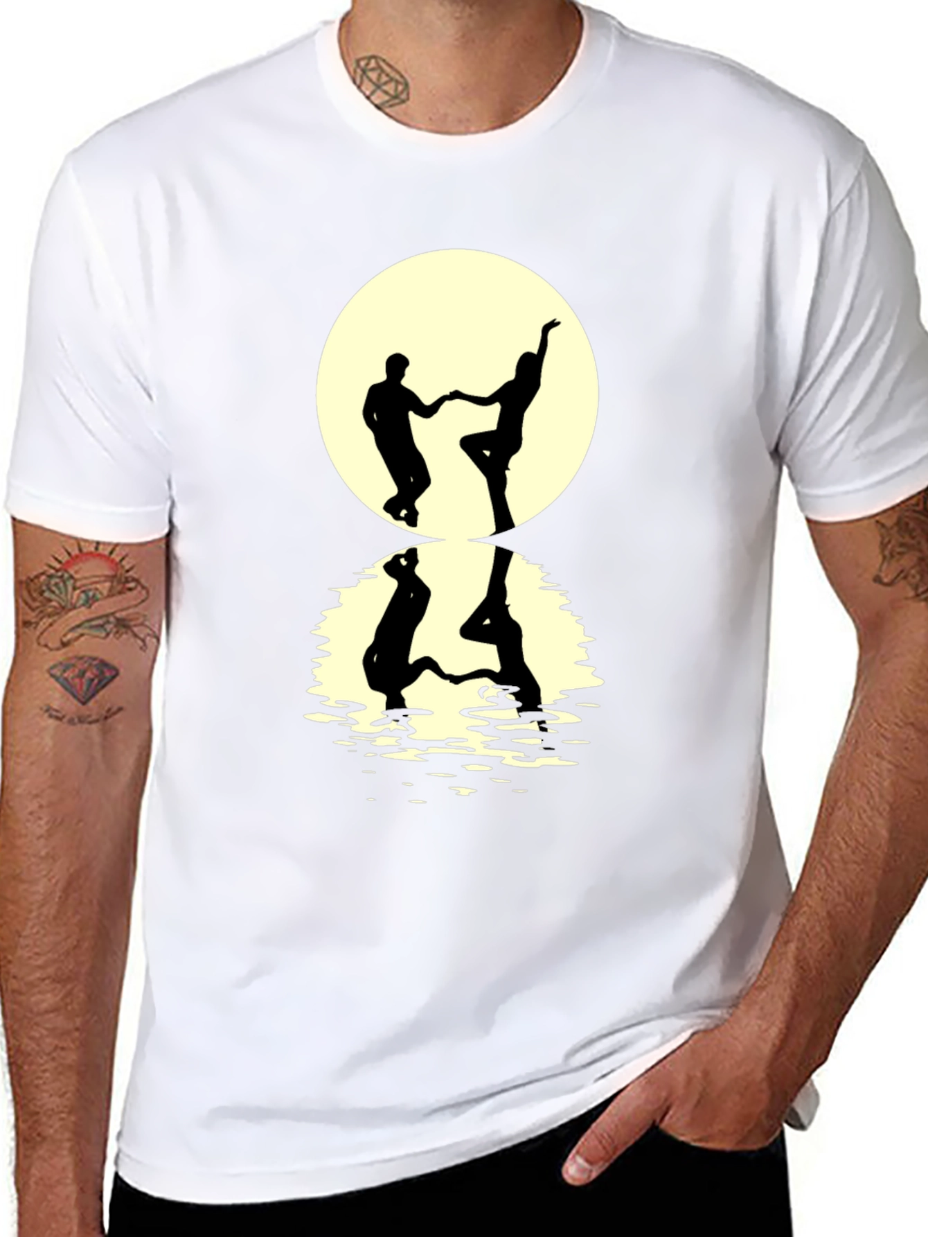 Dancing Couple Silhouette Tee - Moonlit Reflection