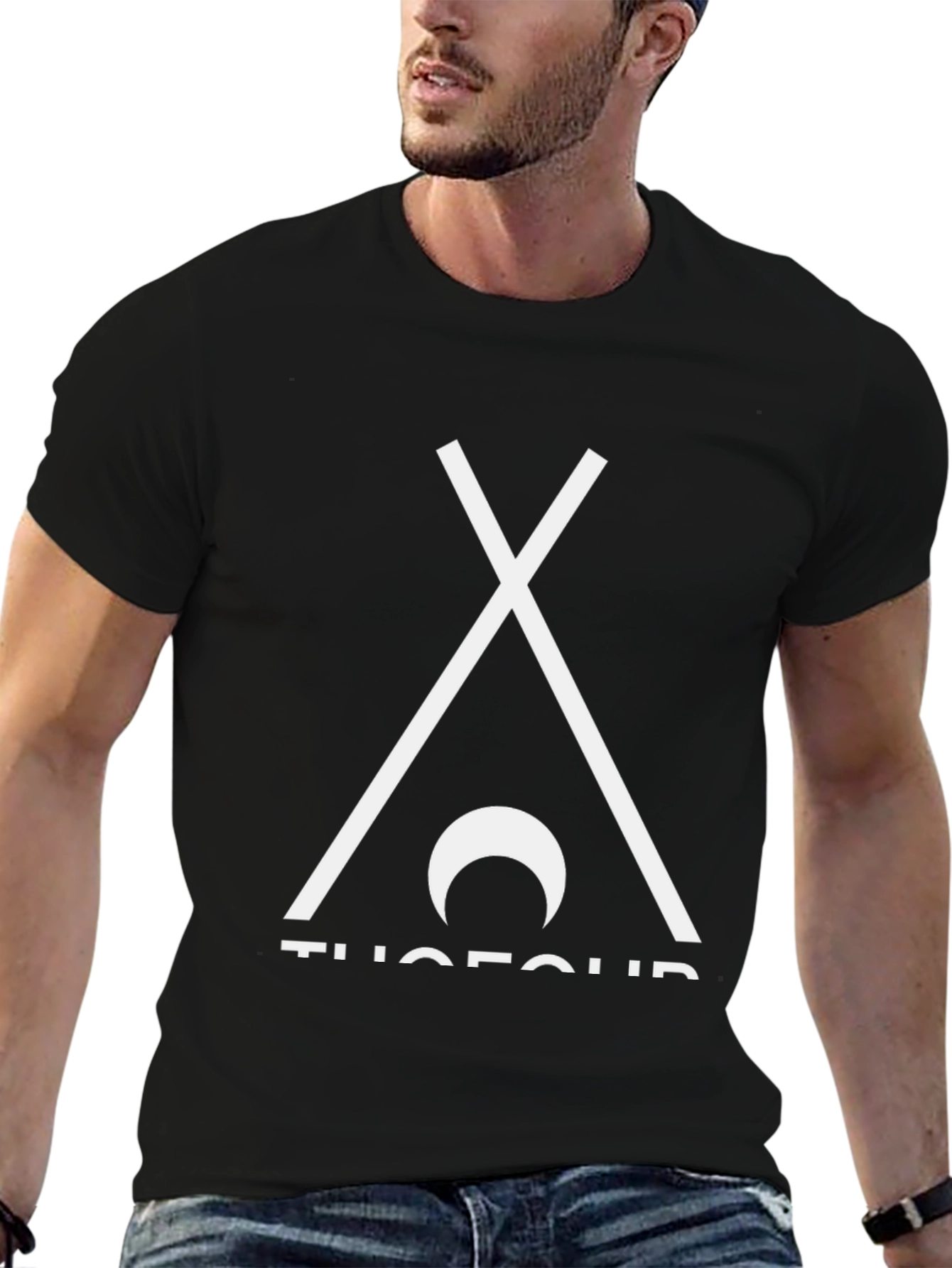 Minimalist Tee with Tent & Moon Design