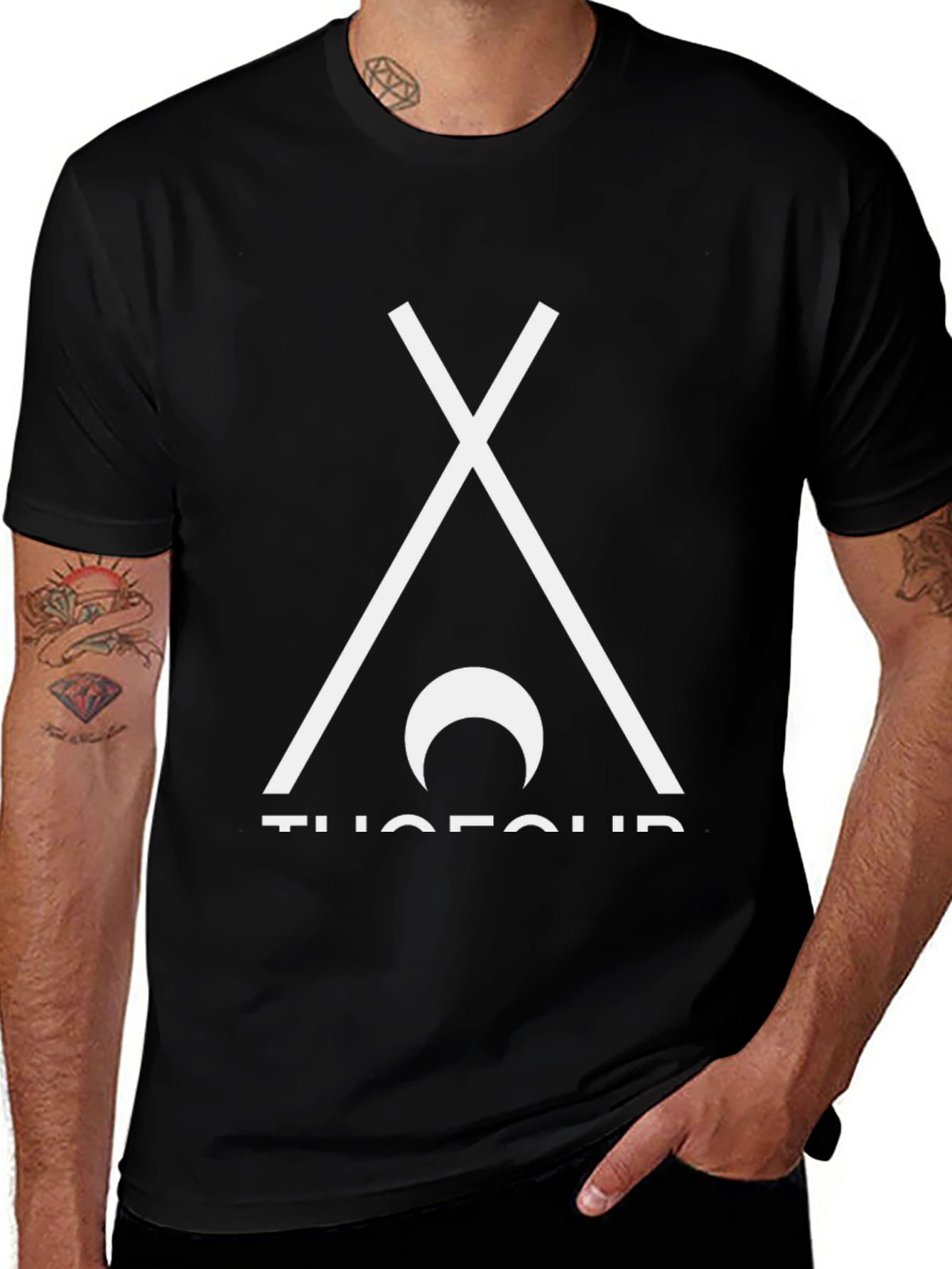 Minimalist Tee with Tent & Moon Design