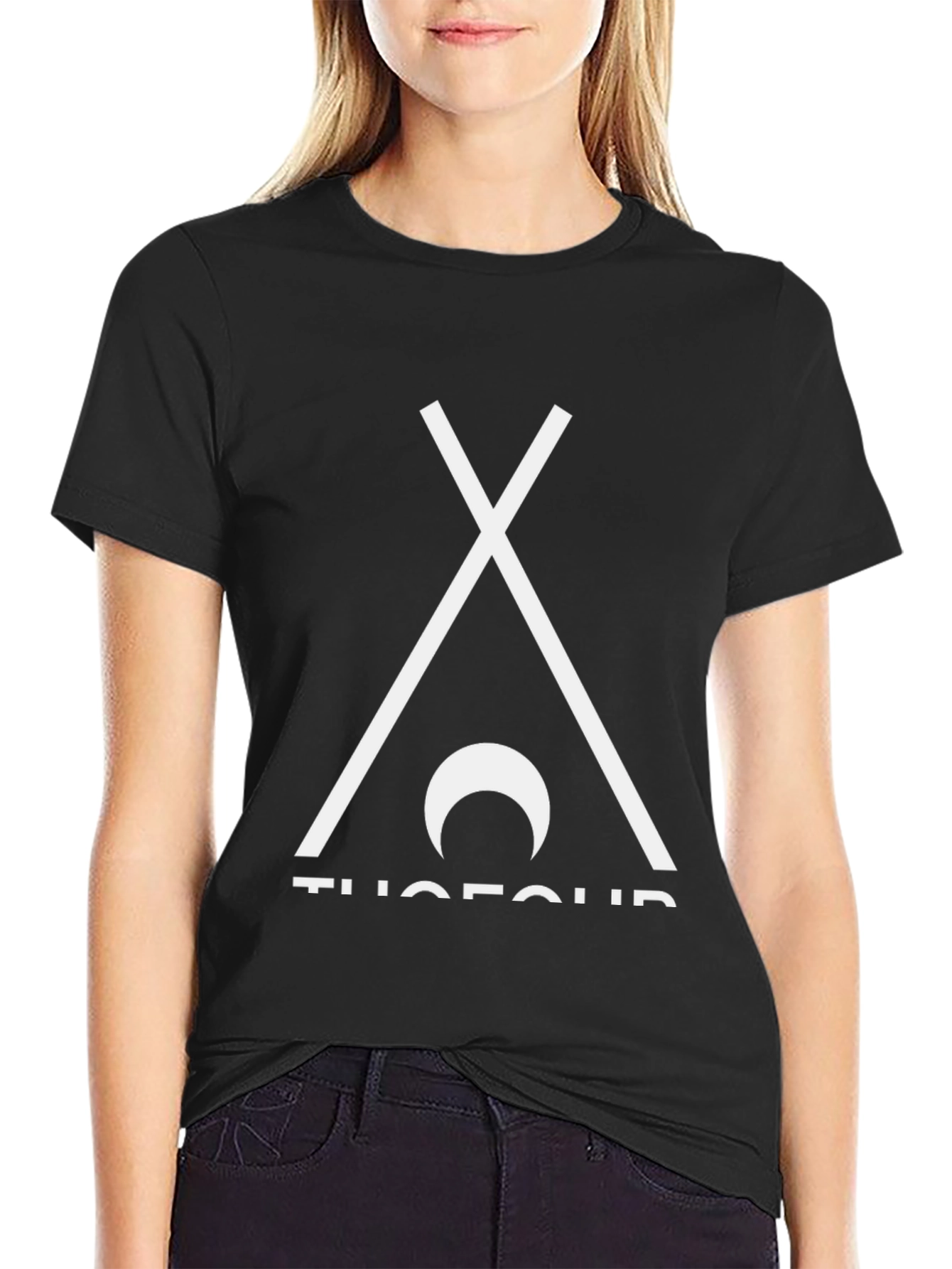 Minimalist Tee with Tent & Moon Design