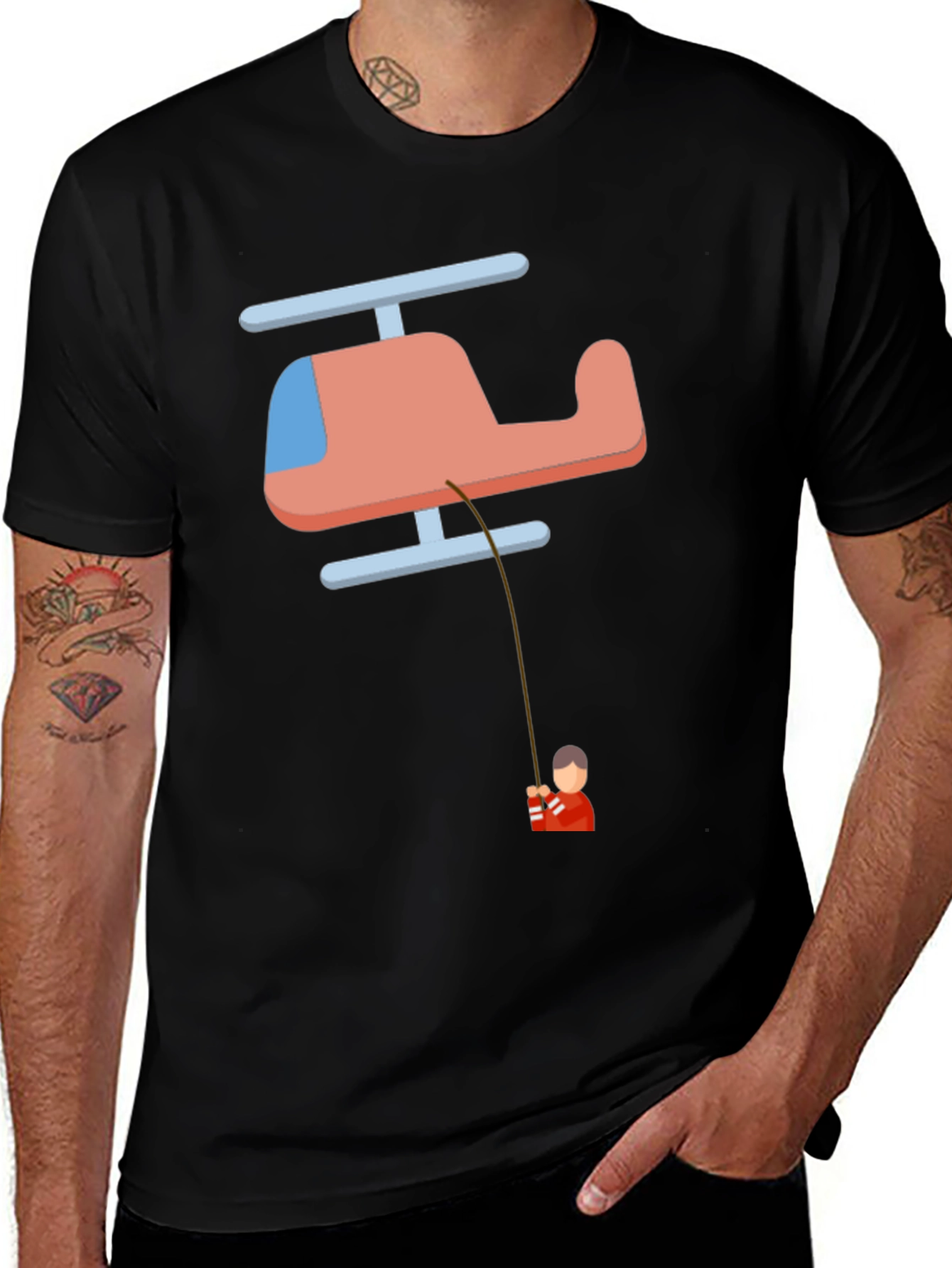 Helicopter Fishing T-Shirt - Quirky Graphic Tee